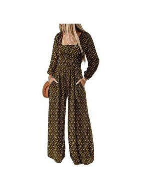 Women's Casual Loose Overalls Jumpsuits Printed Rompers With Pockets